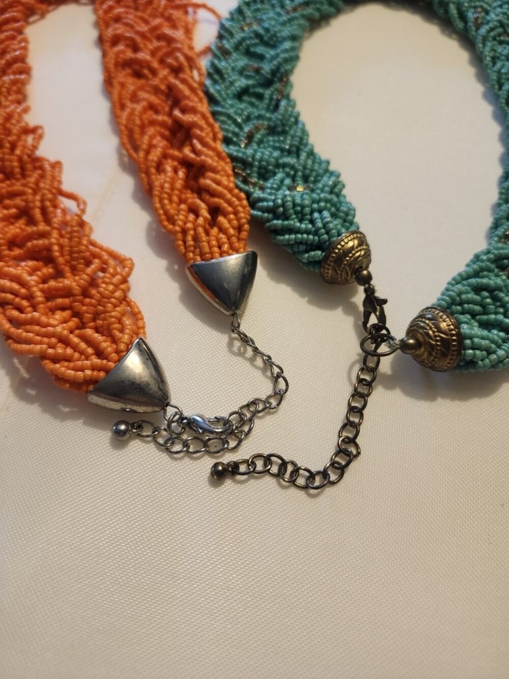 Lot of 2 Bold Statement Necklaces Braided Beads Orange Turquoise - Picture 5 of 6